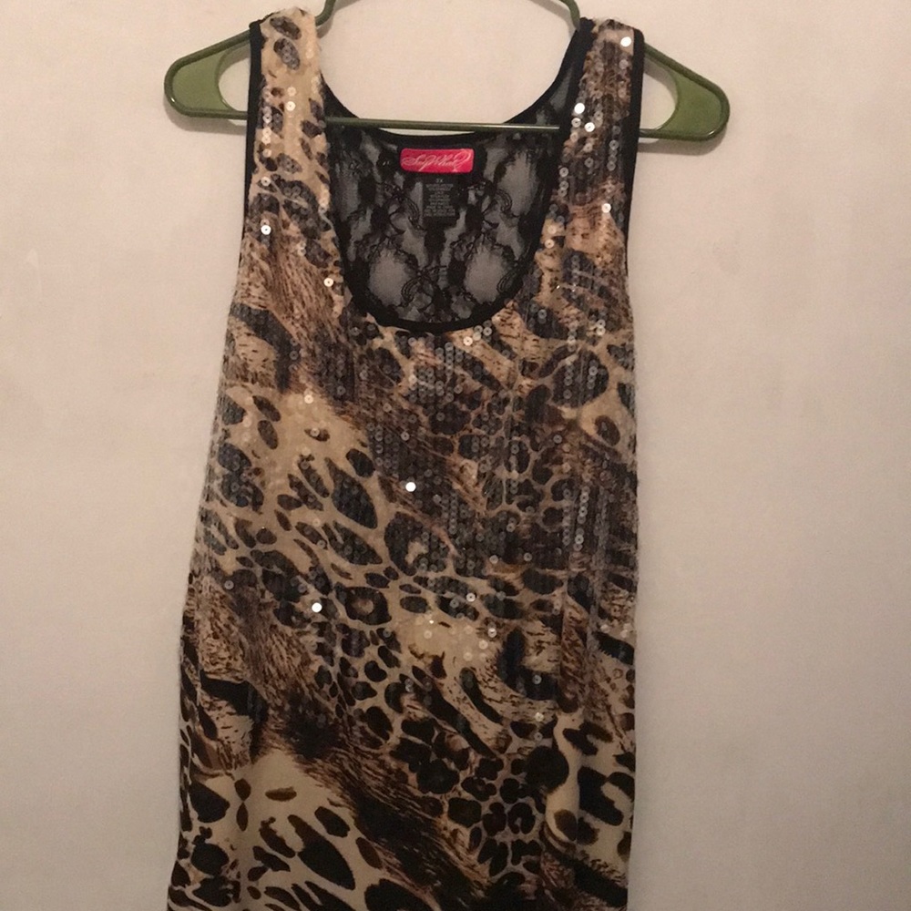 Saywhat sequin animal print tank top.